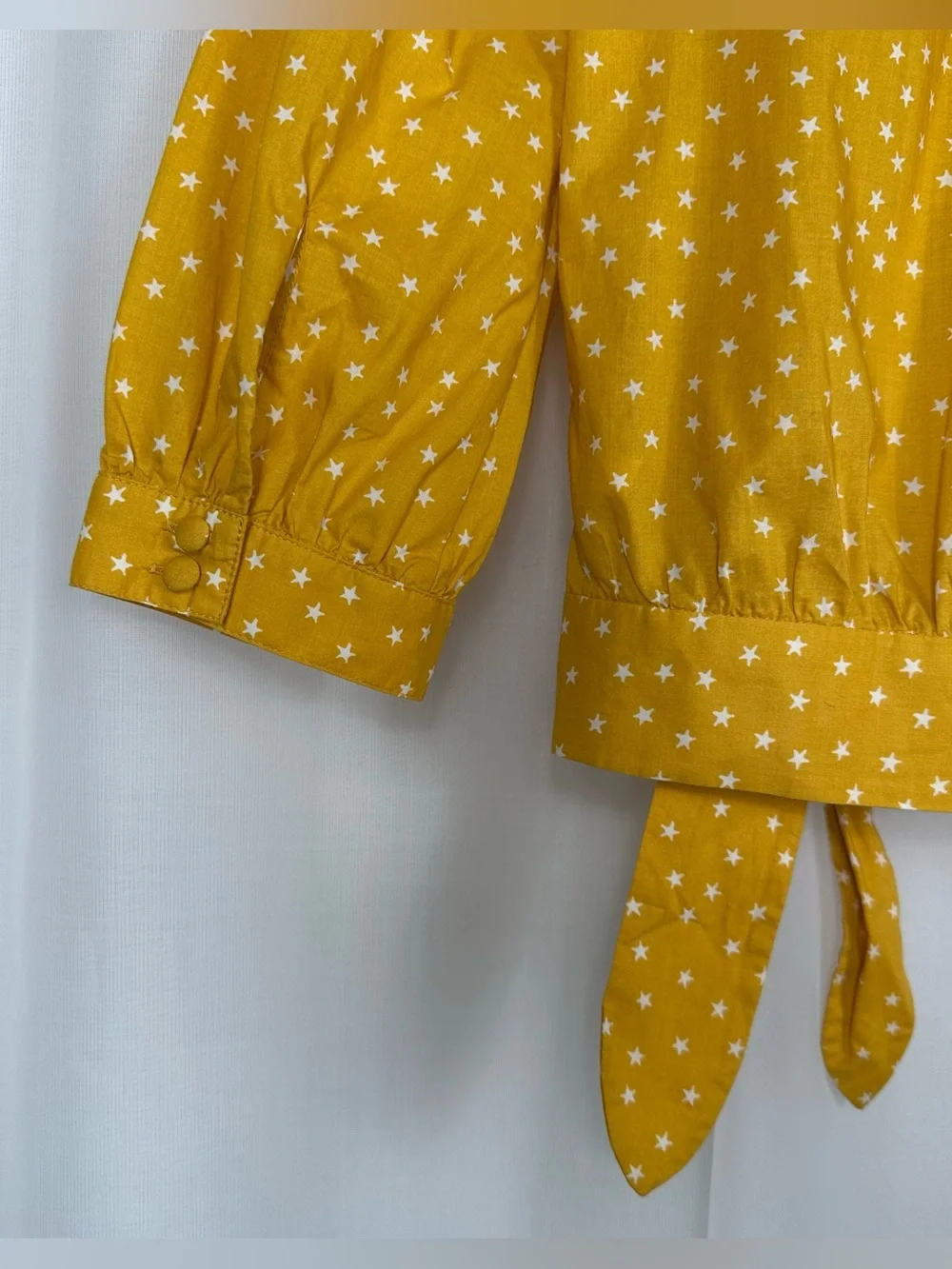 Madewell Star Scatter Wrap Top XXS Yellow Golden Mustard‎ G7804 Puff Sleeve Crop